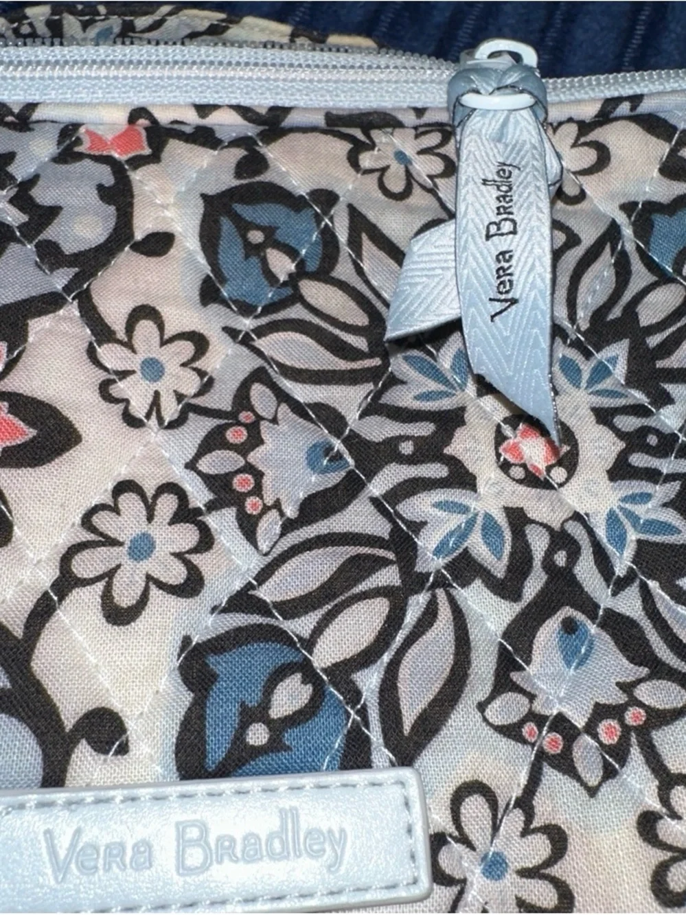 Vera Bradley Blue, Coral & Black Floral Quilted Cosmetic Case